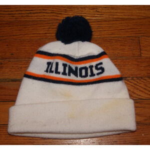 Vintage 90s ILLINOIS FIGHTING ILLINI White Winter Knit Hat Ski Beanie Spell Out